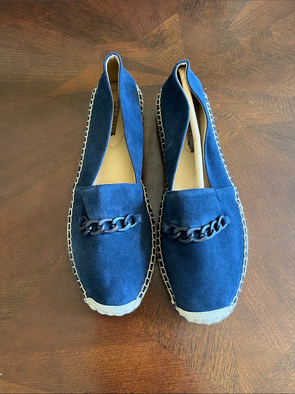 Talbots Navy Suede Espadrille Loafers with Chain Detail